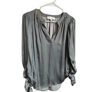 Philosophy Republic Clothing Womens XS Gray Silk-Like Blouse, Ruched Sleeves